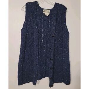 Aran Islands sweater vest women's S grandpa cable knit blue Ireland tweed